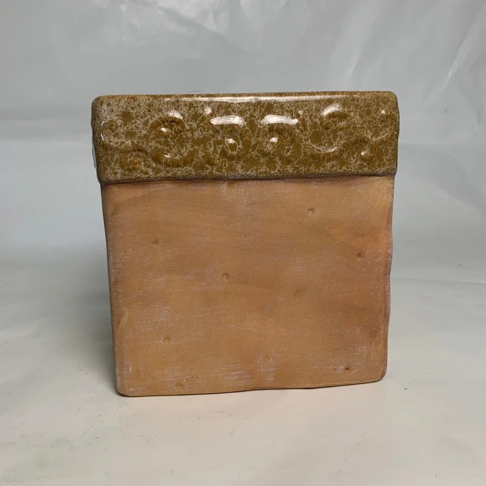 Newport Tissue Box Cover Fleur De Lis Terracotta Brown Ceramic Heavy EUC